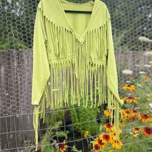 Fringe Lime Green Long Sleeve Top